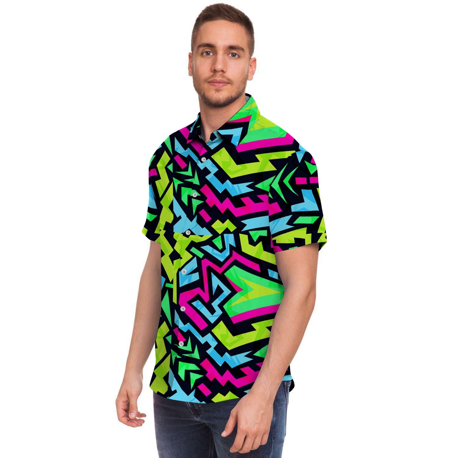 Abstract Graffiti Geometric Men's Short Sleeve Shirt-grizzshop