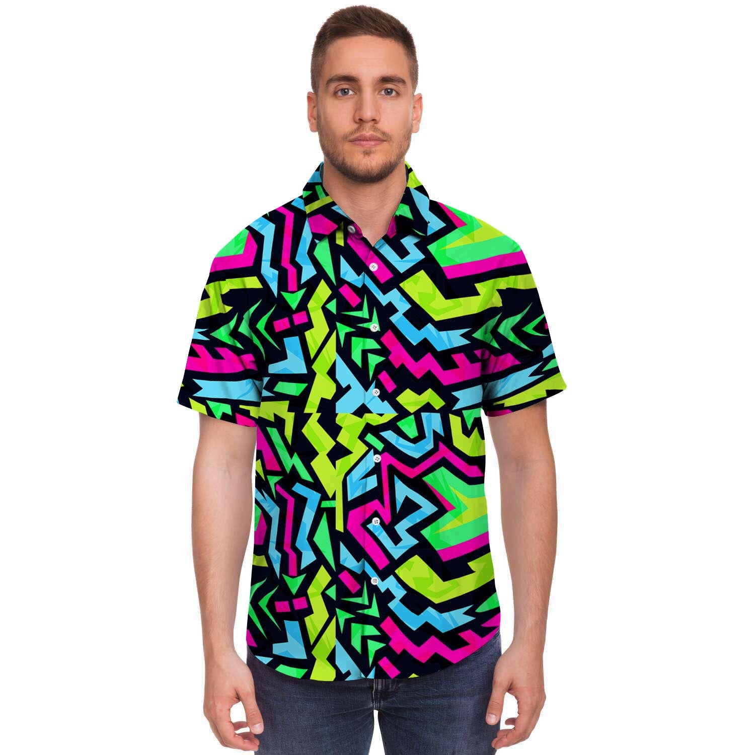 Abstract Graffiti Geometric Men's Short Sleeve Shirt-grizzshop