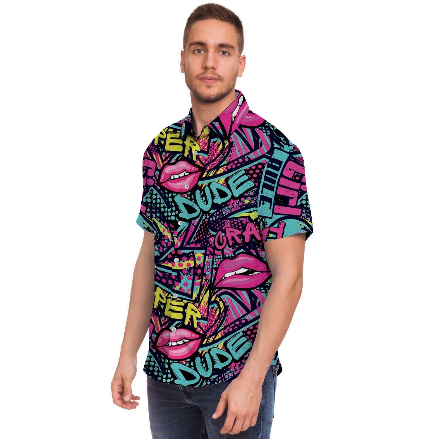 Abstract Graffiti Hiphop Lip Men's Short Sleeve Shirt-grizzshop