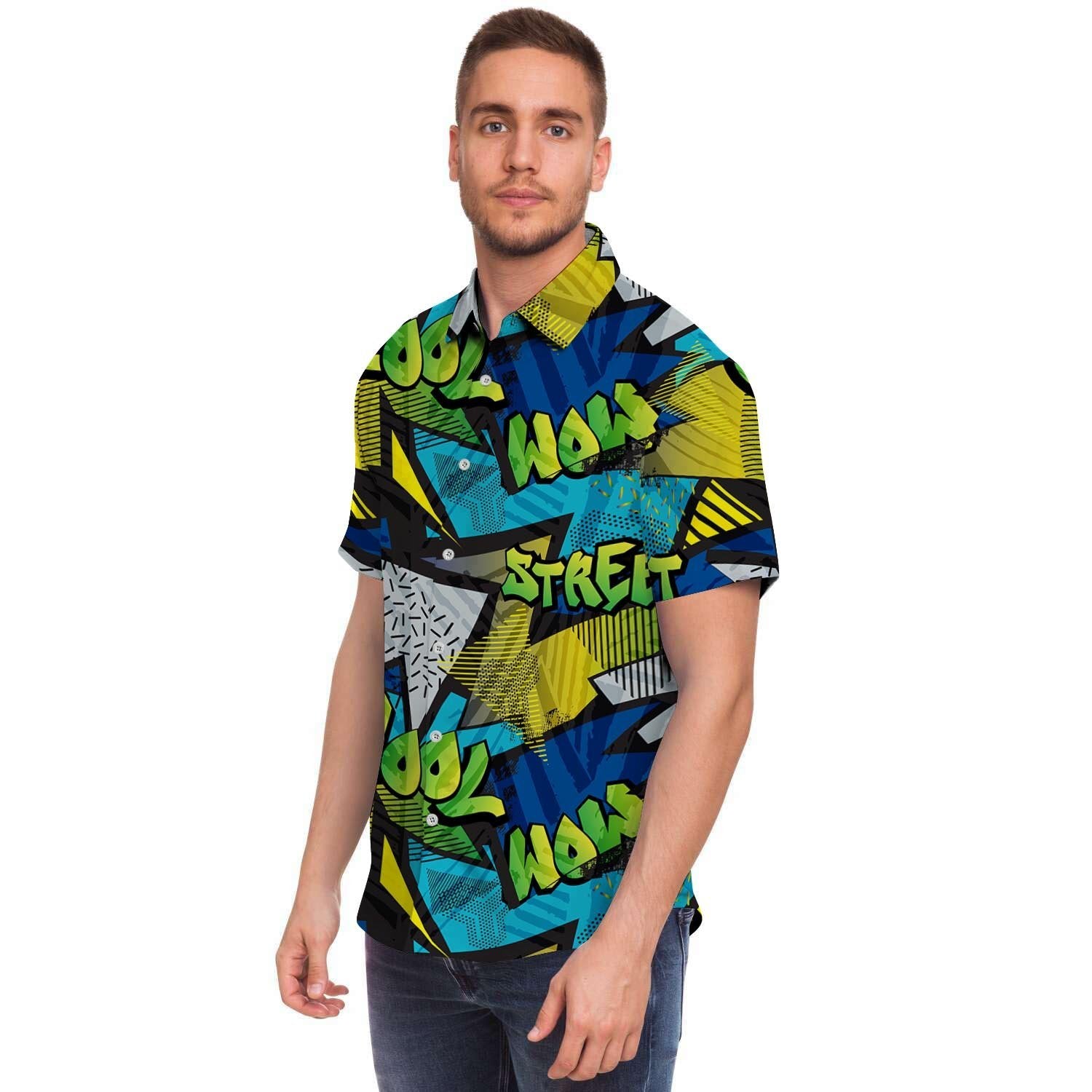 Abstract Graffiti Print Men's Short Sleeve Shirt-grizzshop