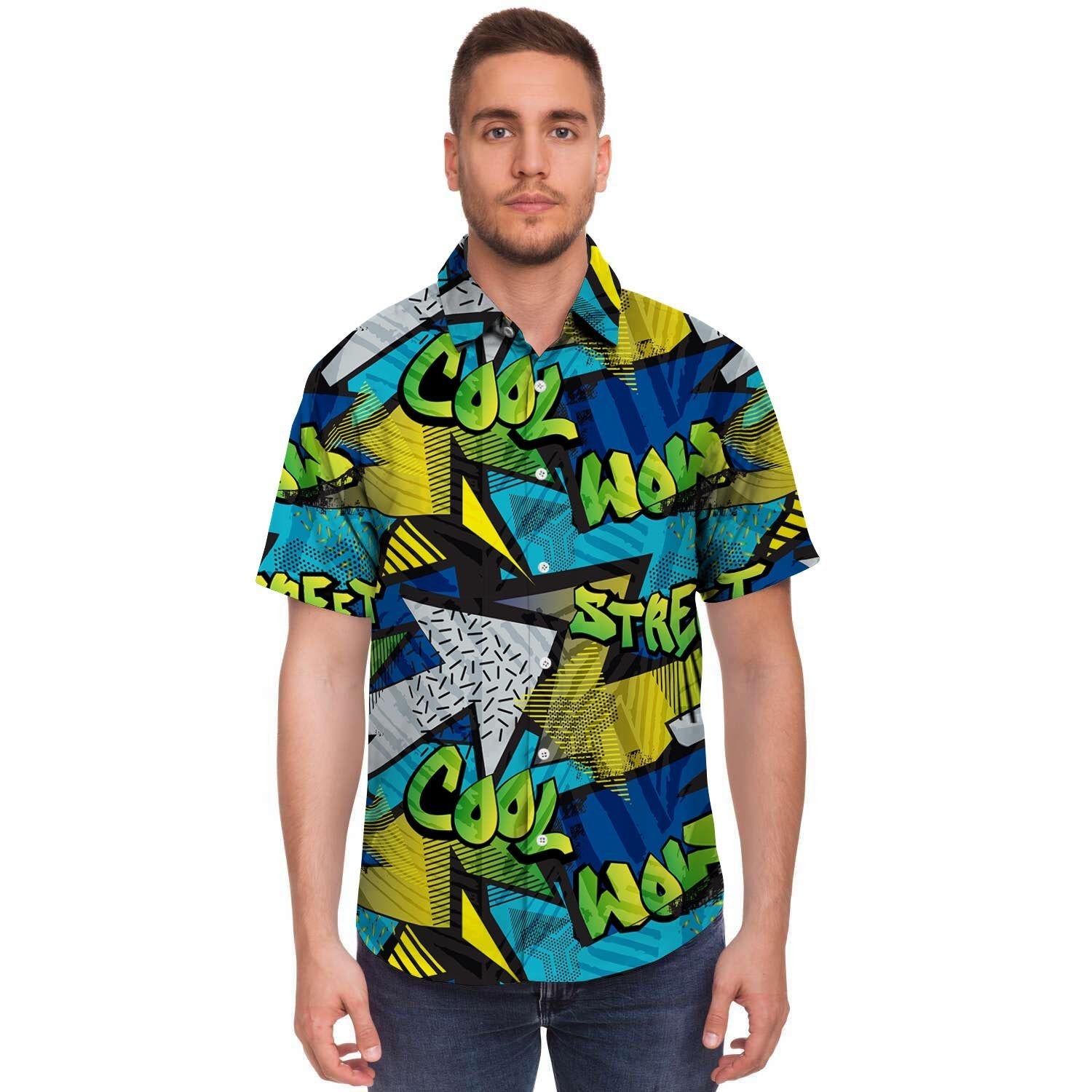Abstract Graffiti Print Men's Short Sleeve Shirt-grizzshop
