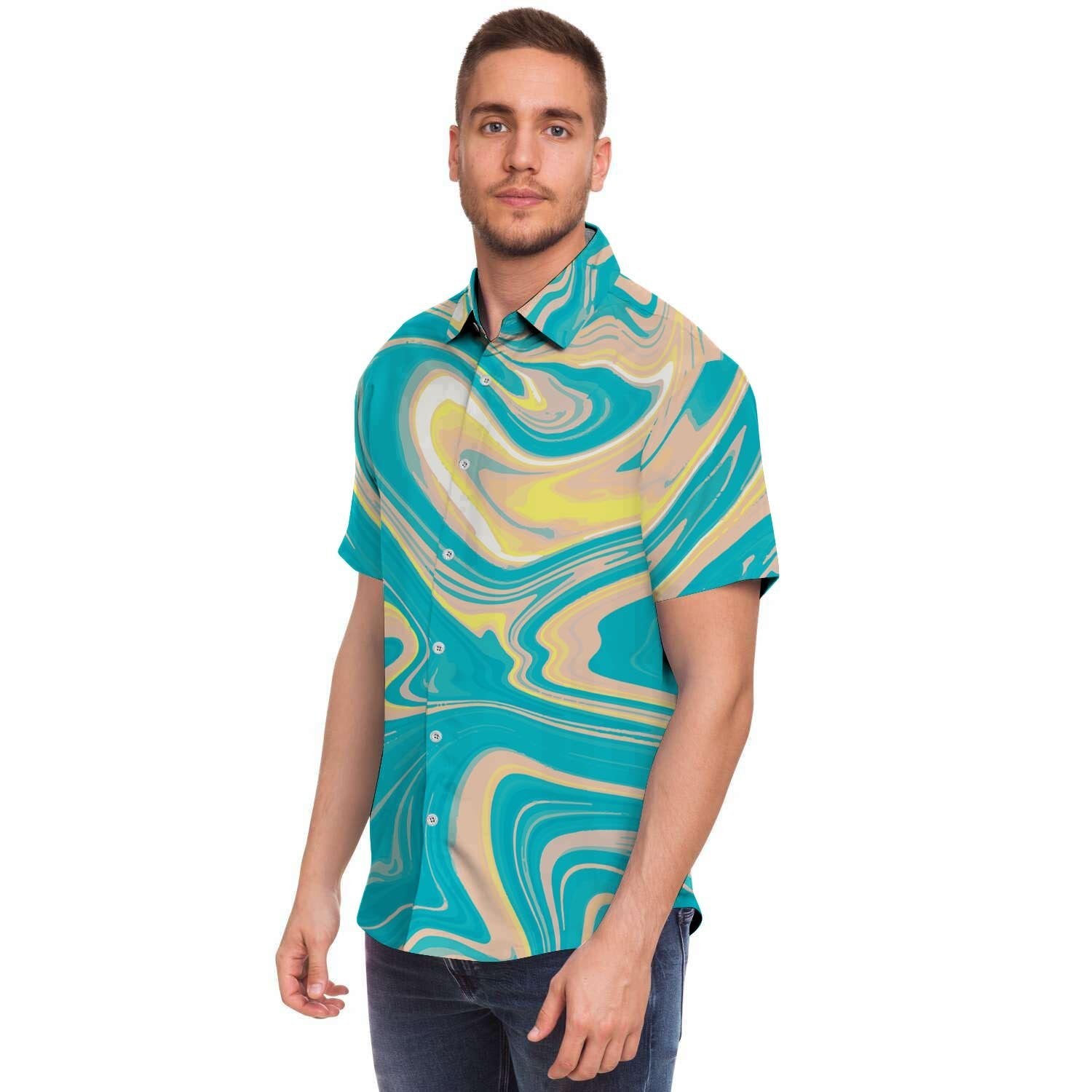 Abstract Green Marble Men's Short Sleeve Shirt-grizzshop