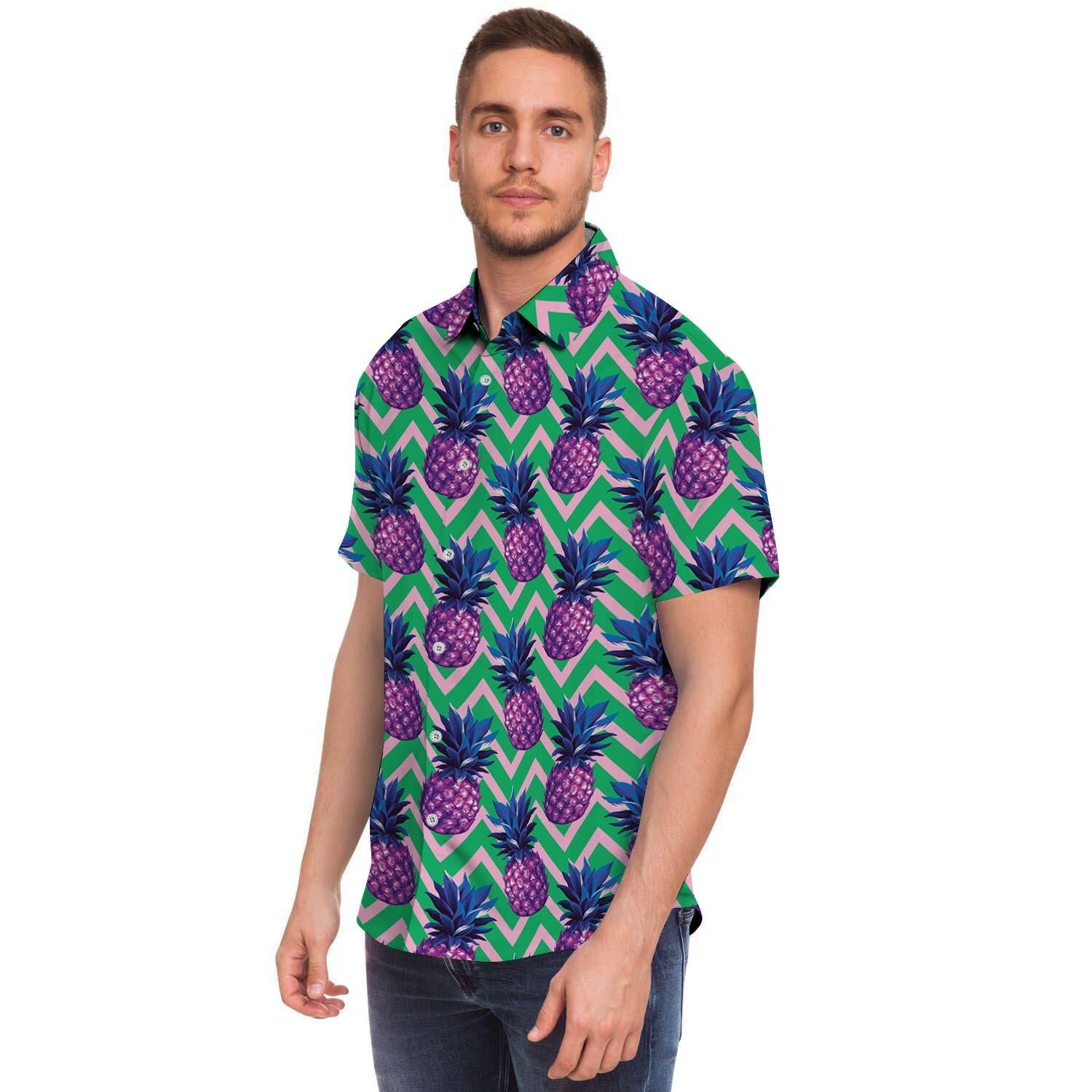 Abstract Hawaiian Pineapple Print Men's Short Sleeve Shirt-grizzshop