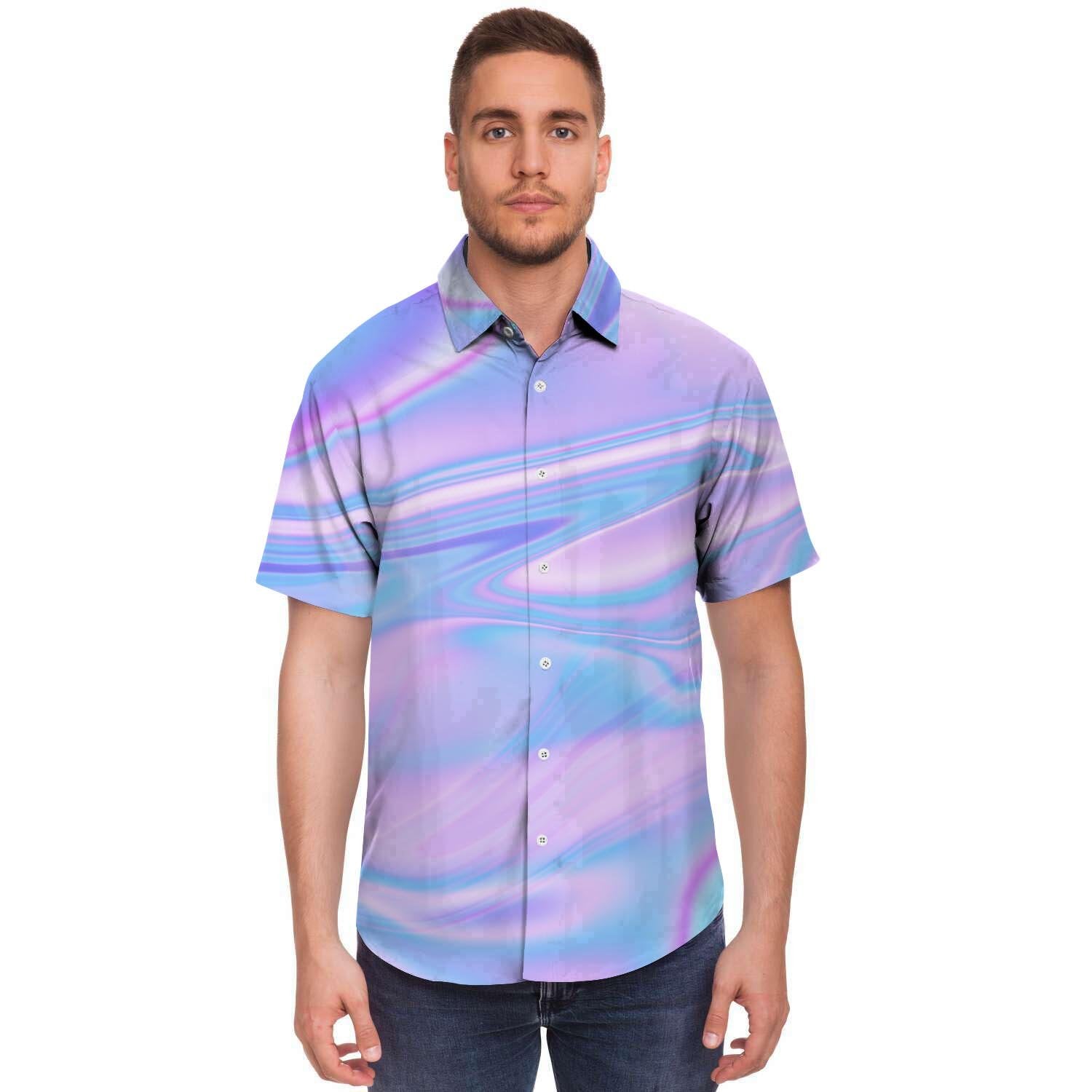 Abstract Holographic Men's Short Sleeve Shirt-grizzshop
