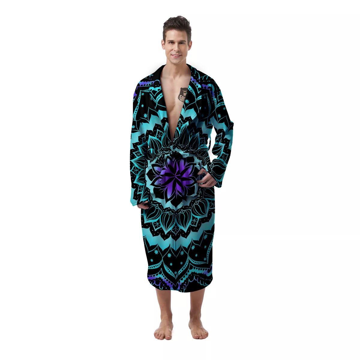 Abstract Mandala Teal And Purple Print Men's Robe-grizzshop