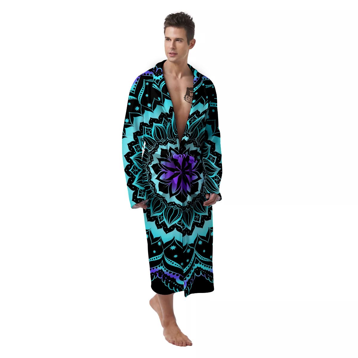 Abstract Mandala Teal And Purple Print Men's Robe-grizzshop