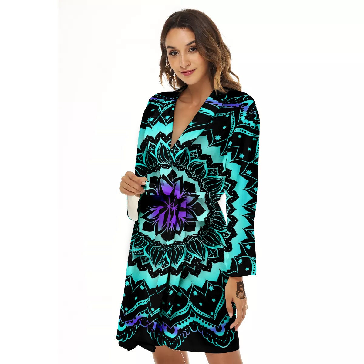 Abstract Mandala Teal And Purple Print Women's Robe-grizzshop