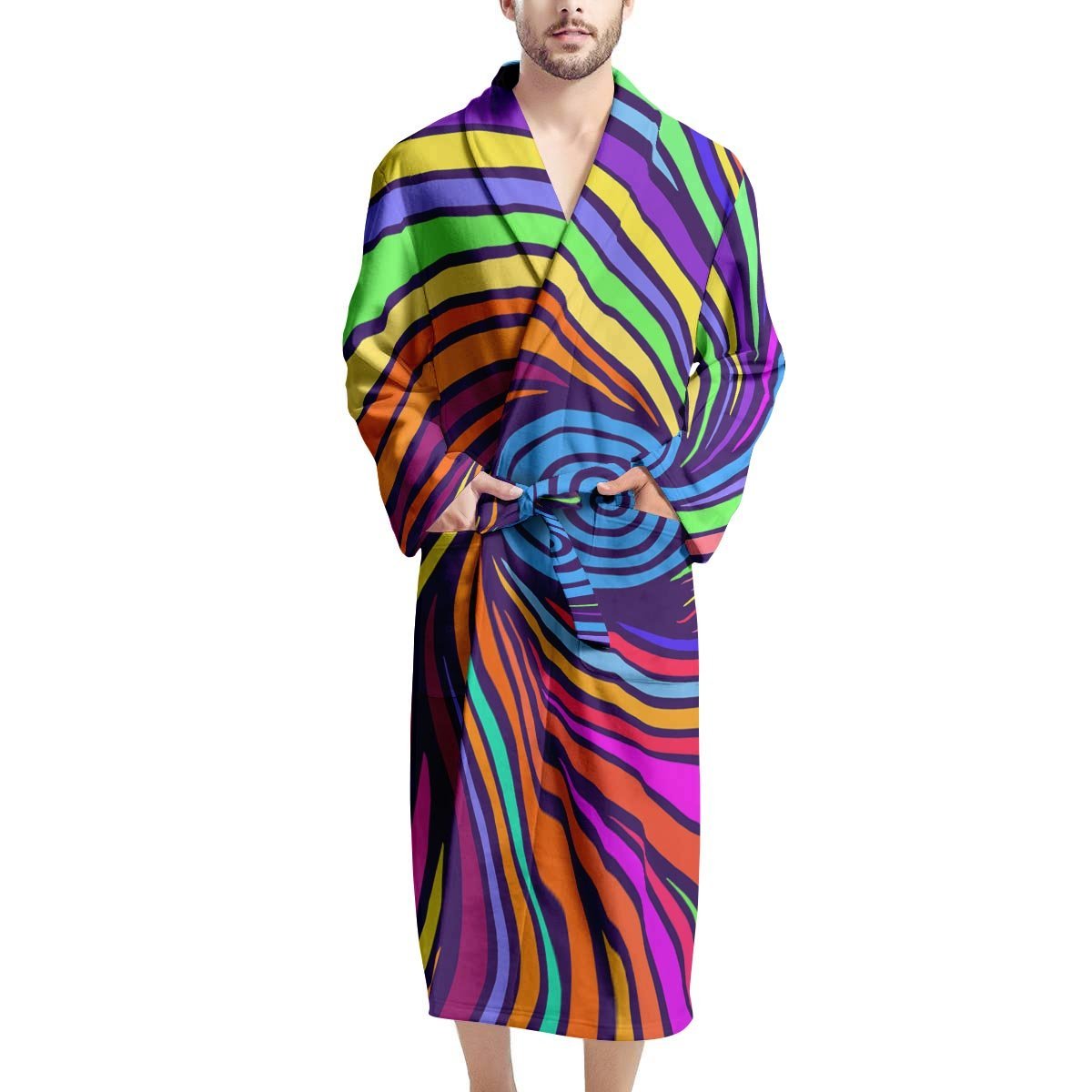 Abstract Psychedelic Colorful Wave Men's Robe-grizzshop