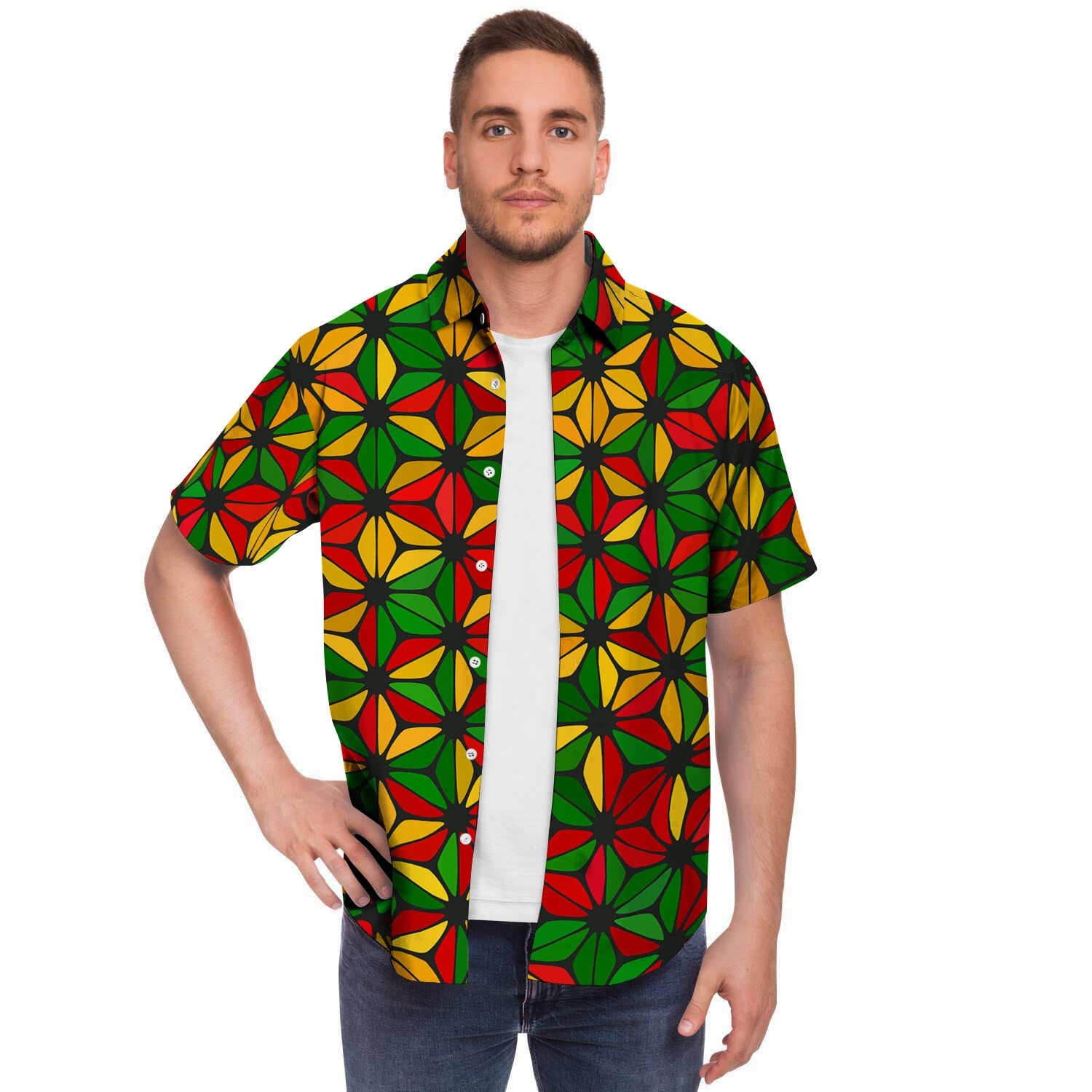 Abstract Reggae Rasta Men's Short Sleeve Shirt-grizzshop