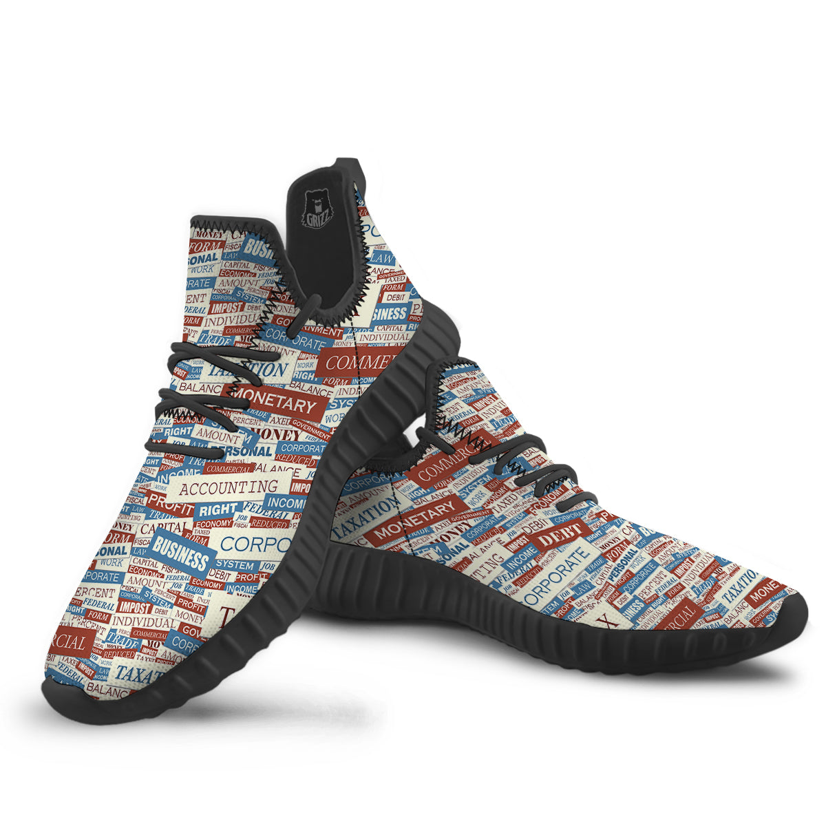 Accounting Vintage Color Print Black Walking Shoes-grizzshop