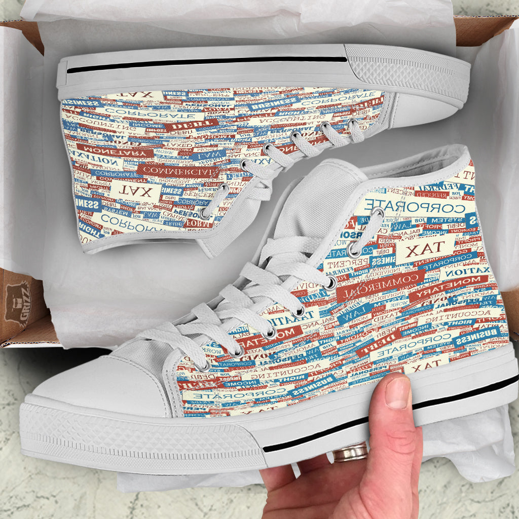 Accounting Vintage Color Print White High Top Shoes-grizzshop