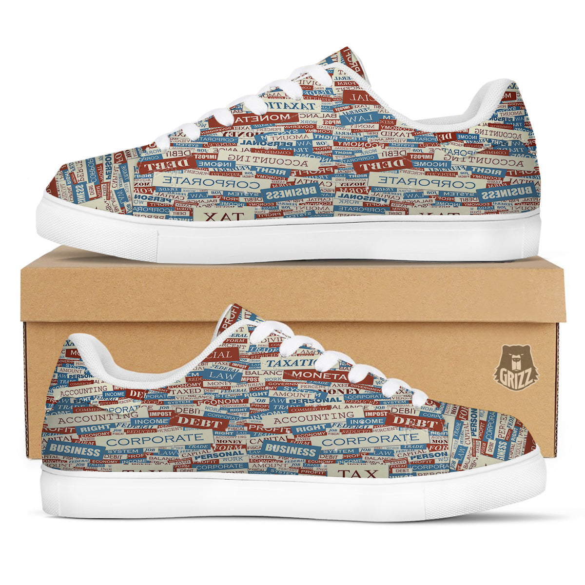 Accounting Vintage Color Print White Low Top Sneakers-grizzshop