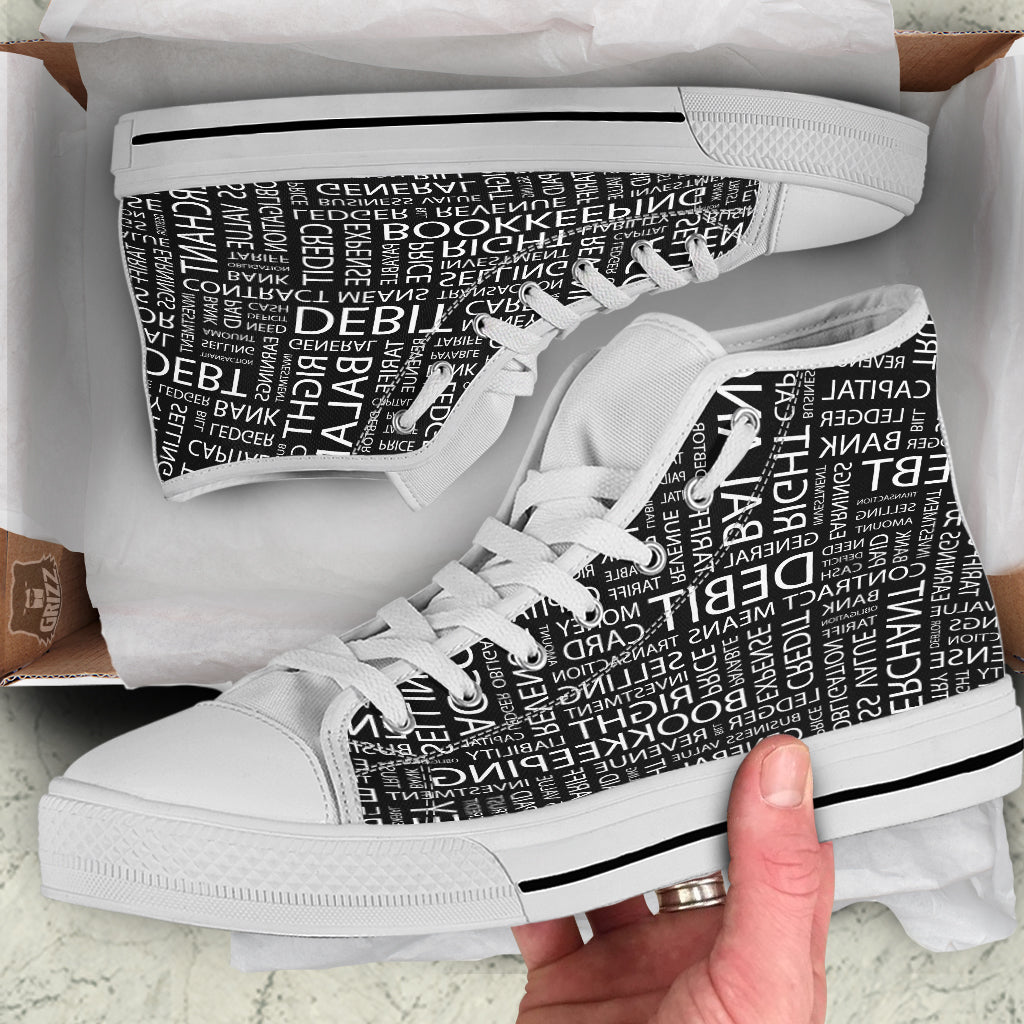 Accounting Word Print White High Top Shoes-grizzshop