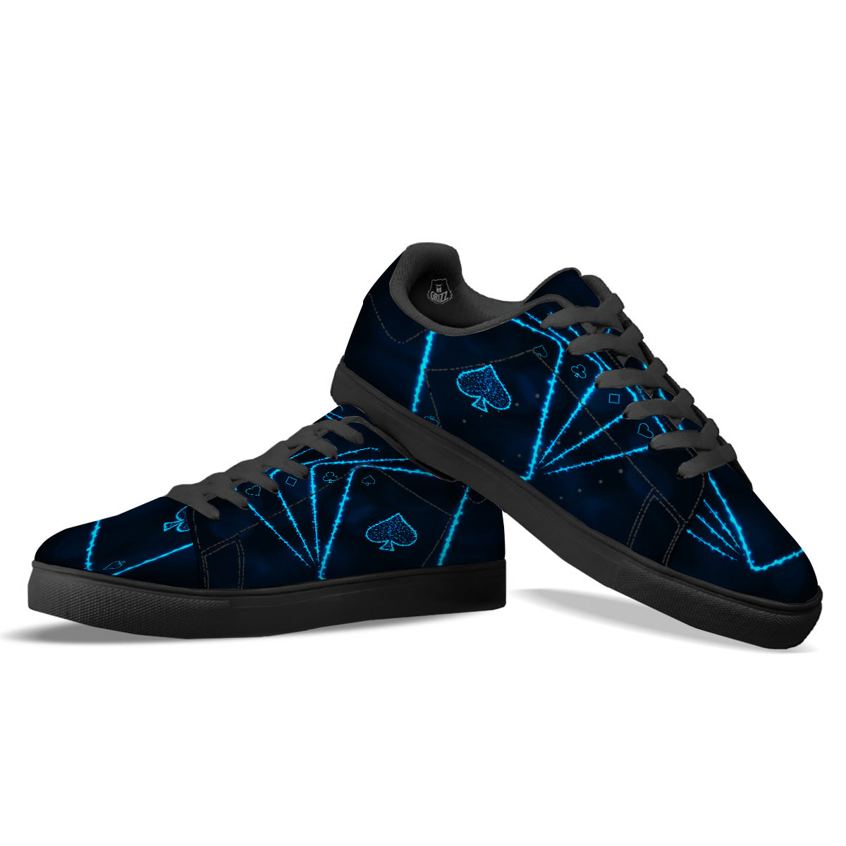 Ace Card Blue Print Black Low Top Sneakers-grizzshop