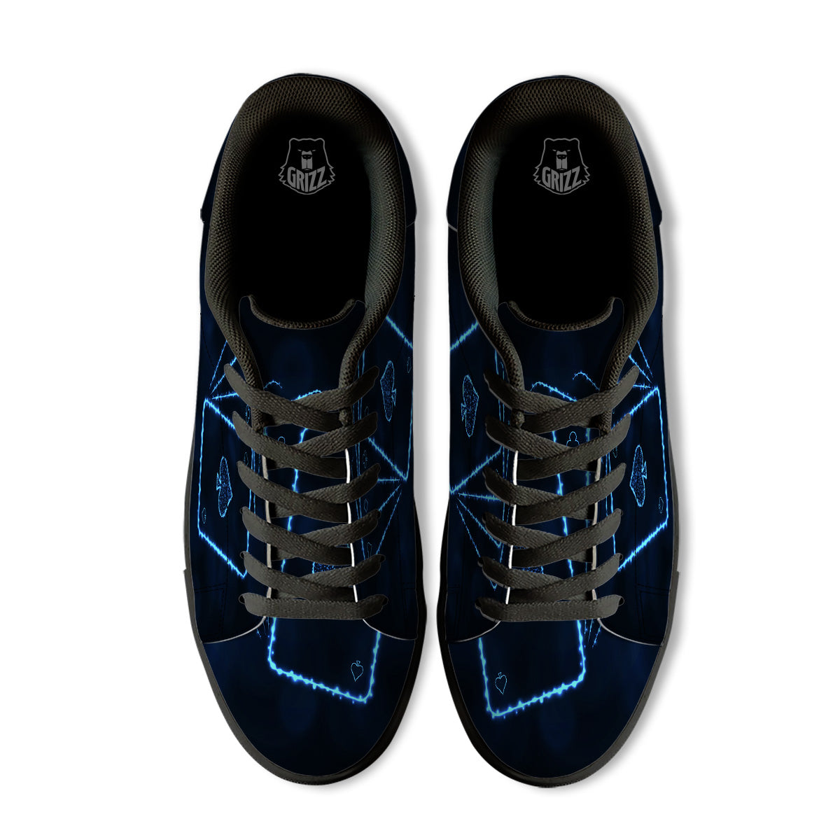 Ace Card Blue Print Black Low Top Sneakers-grizzshop