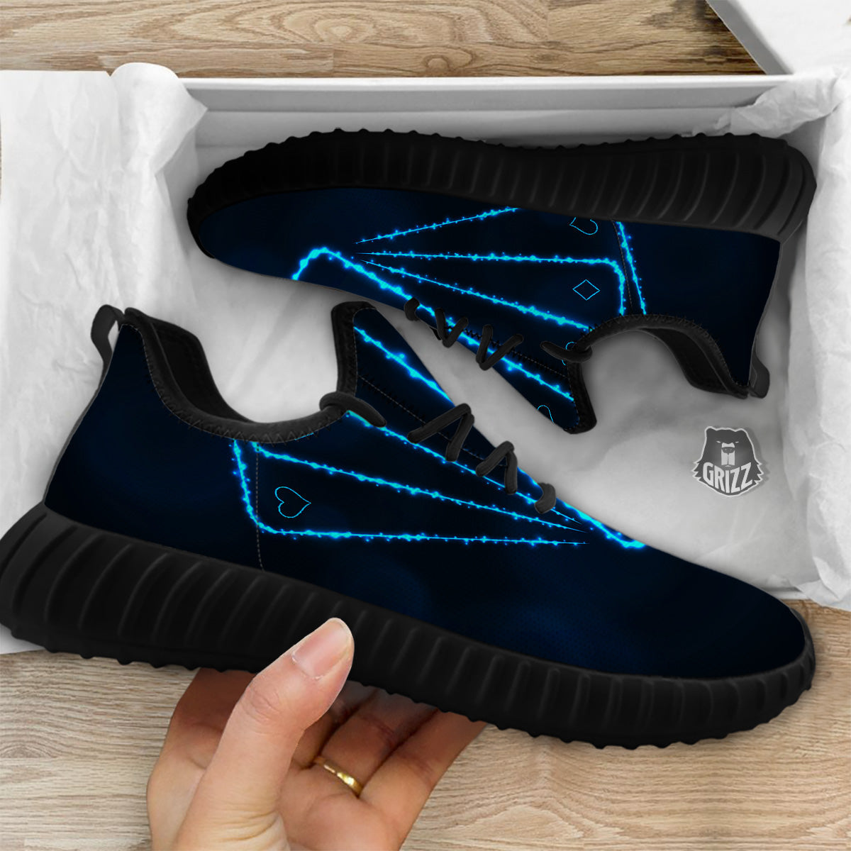 Ace Card Blue Print Black Walking Shoes-grizzshop