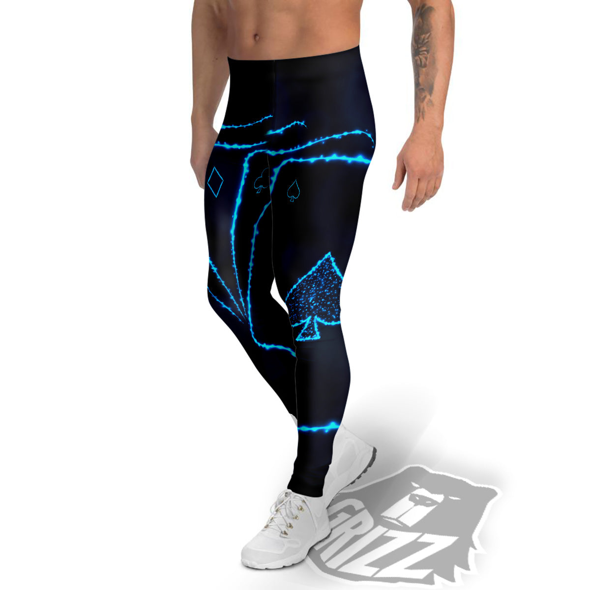 Ace Card Blue Print Men's Leggings-grizzshop
