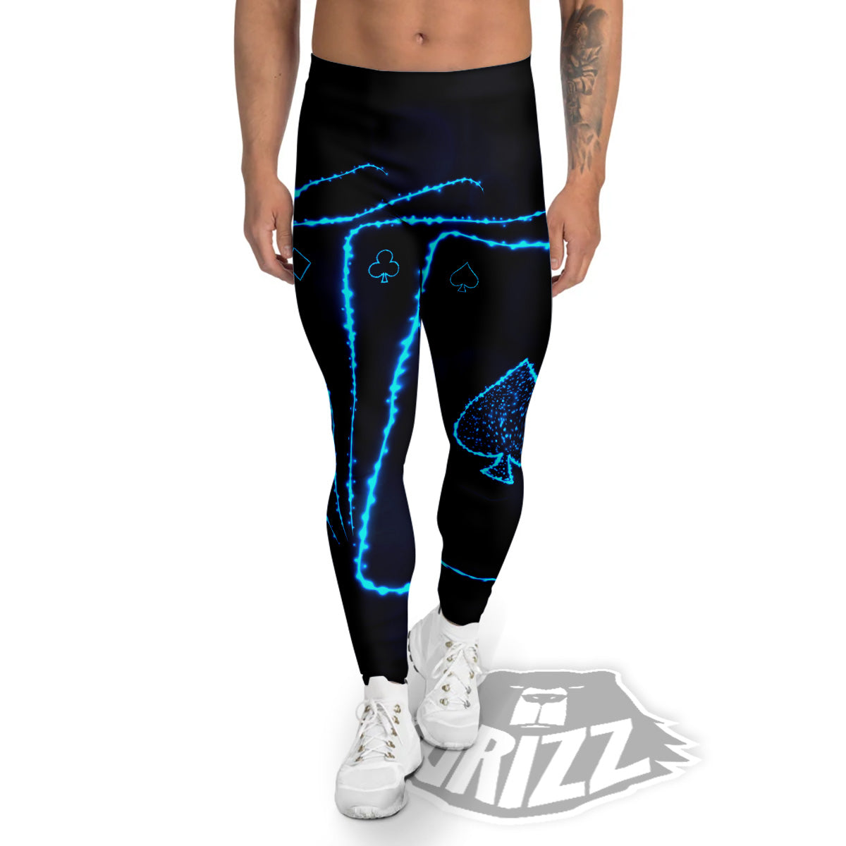 Ace Card Blue Print Men's Leggings-grizzshop