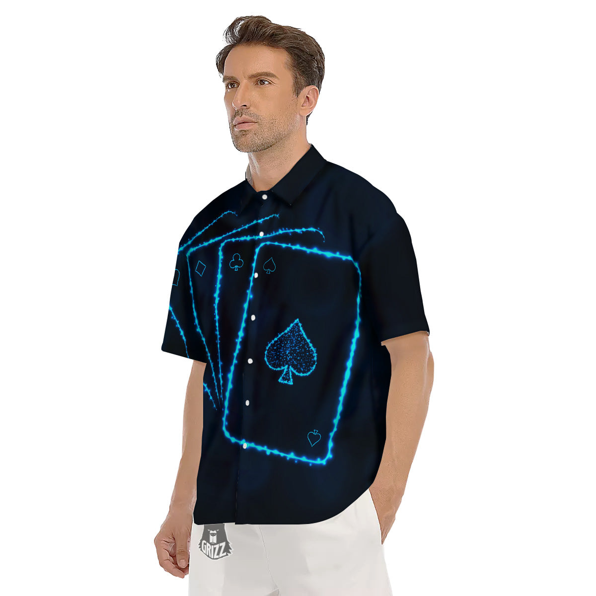 Ace Card Blue Print Men's Short Sleeve Shirts-grizzshop