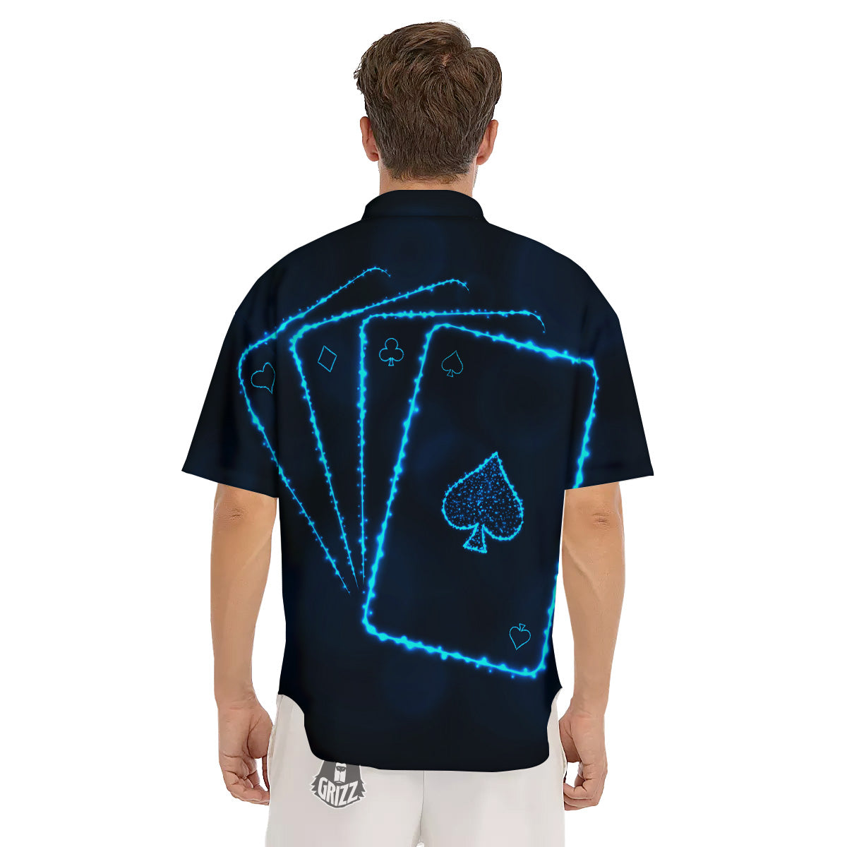 Ace Card Blue Print Men's Short Sleeve Shirts-grizzshop