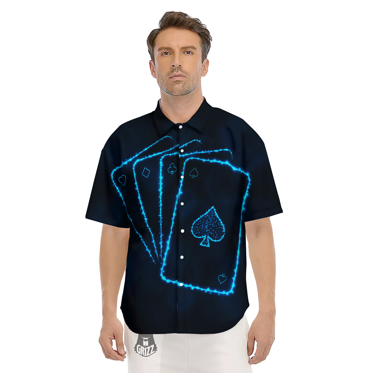 Ace Card Blue Print Men's Short Sleeve Shirts-grizzshop