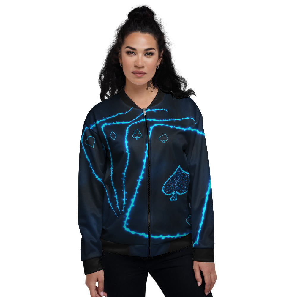 Ace Card Blue Print Women's Bomber Jacket-grizzshop