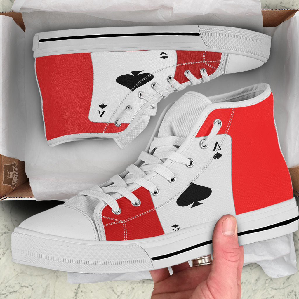 Ace Cards Print White High Top Shoes-grizzshop