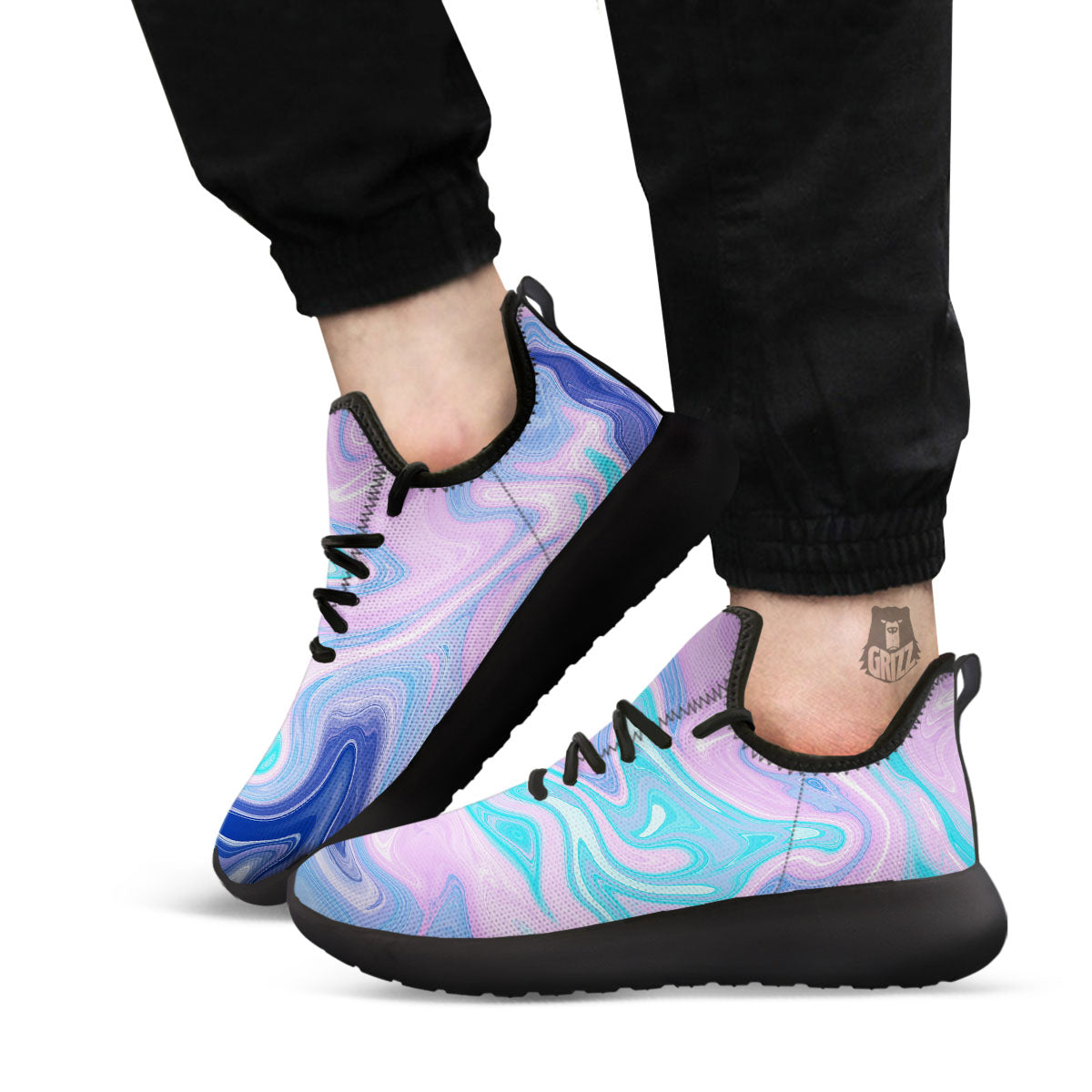 Acid Melt Blue And Pink Print Black Athletic Shoes-grizzshop