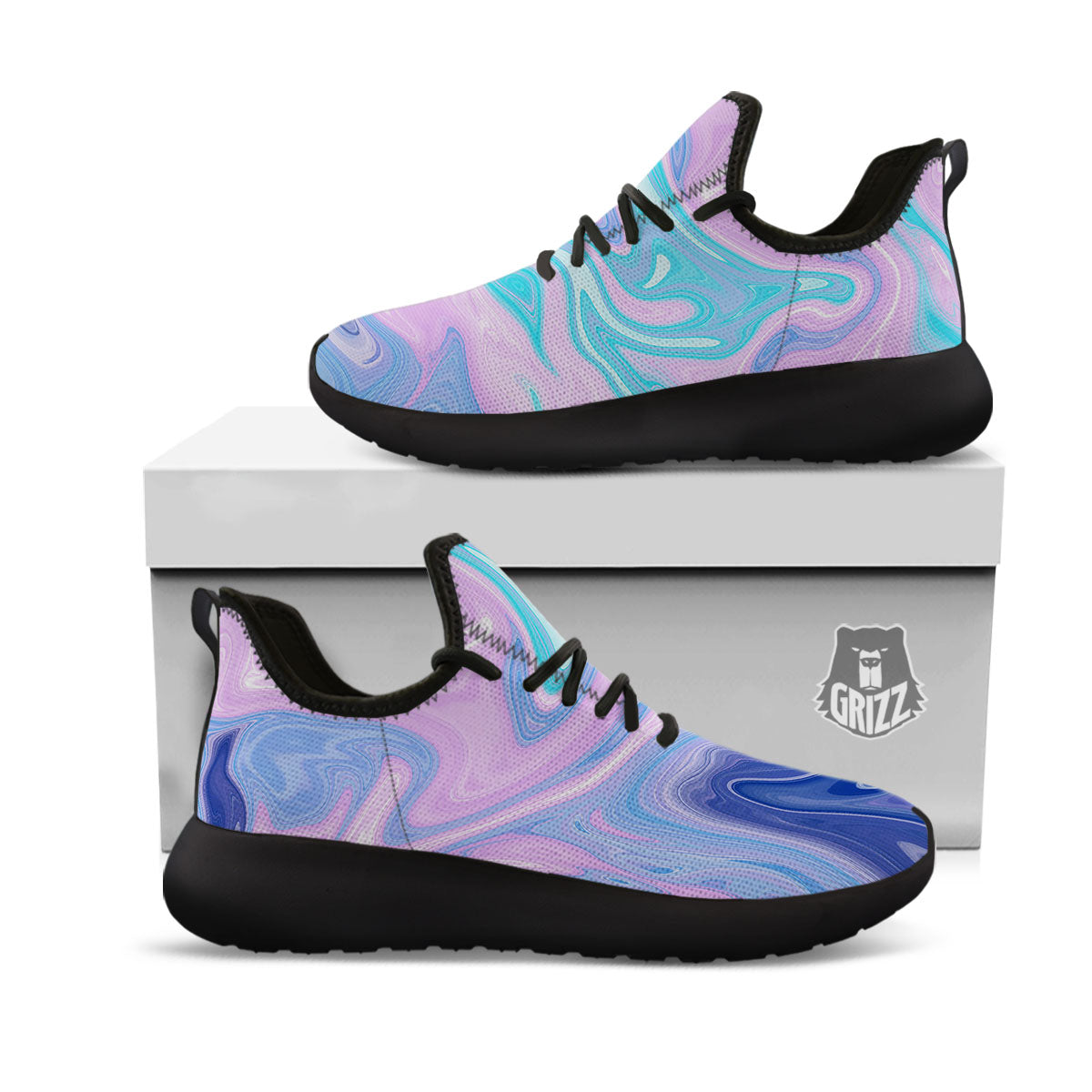 Acid Melt Blue And Pink Print Black Athletic Shoes-grizzshop