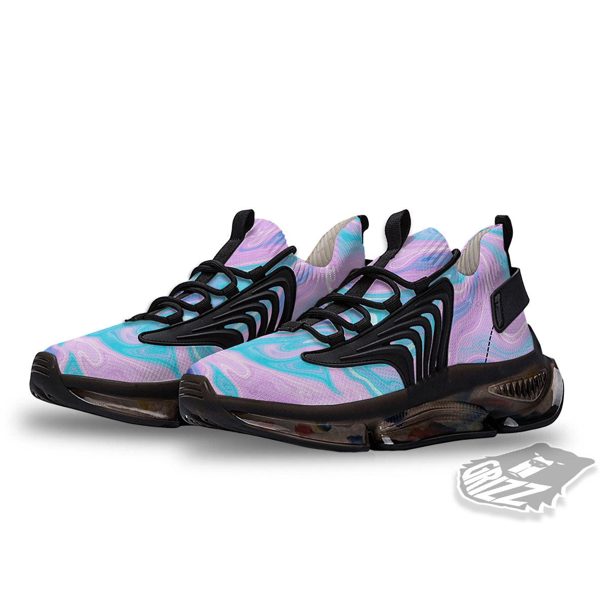 Acid Melt Blue And Pink Print Black Gym Shoes-grizzshop