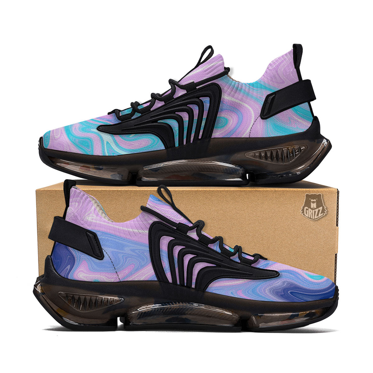 Acid Melt Blue And Pink Print Black Gym Shoes-grizzshop