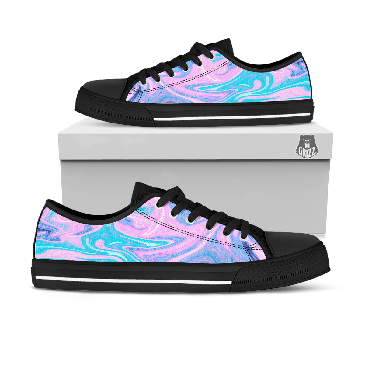 Acid Melt Blue And Pink Print Black Low Top Shoes-grizzshop