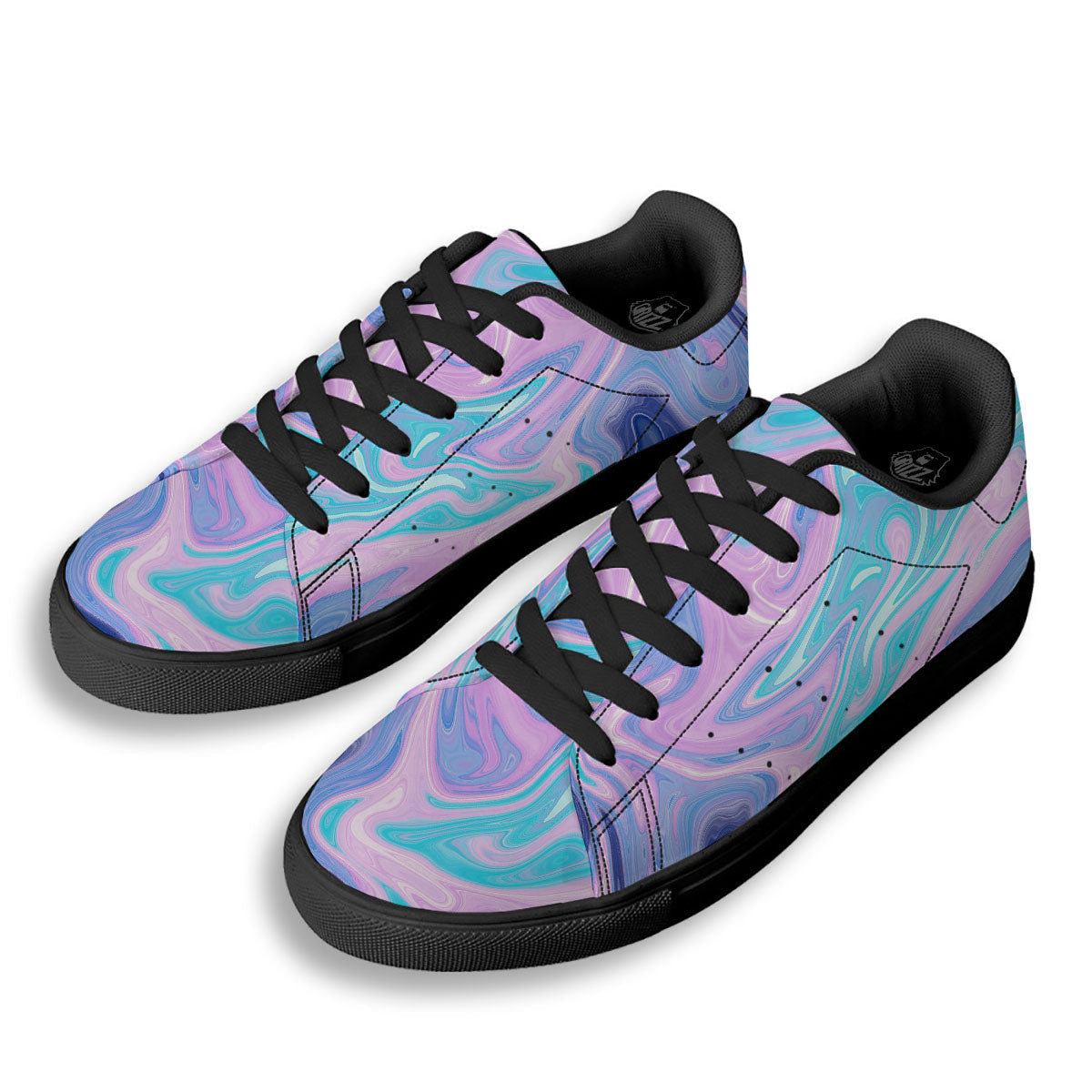 Acid Melt Blue And Pink Print Black Low Top Sneakers-grizzshop