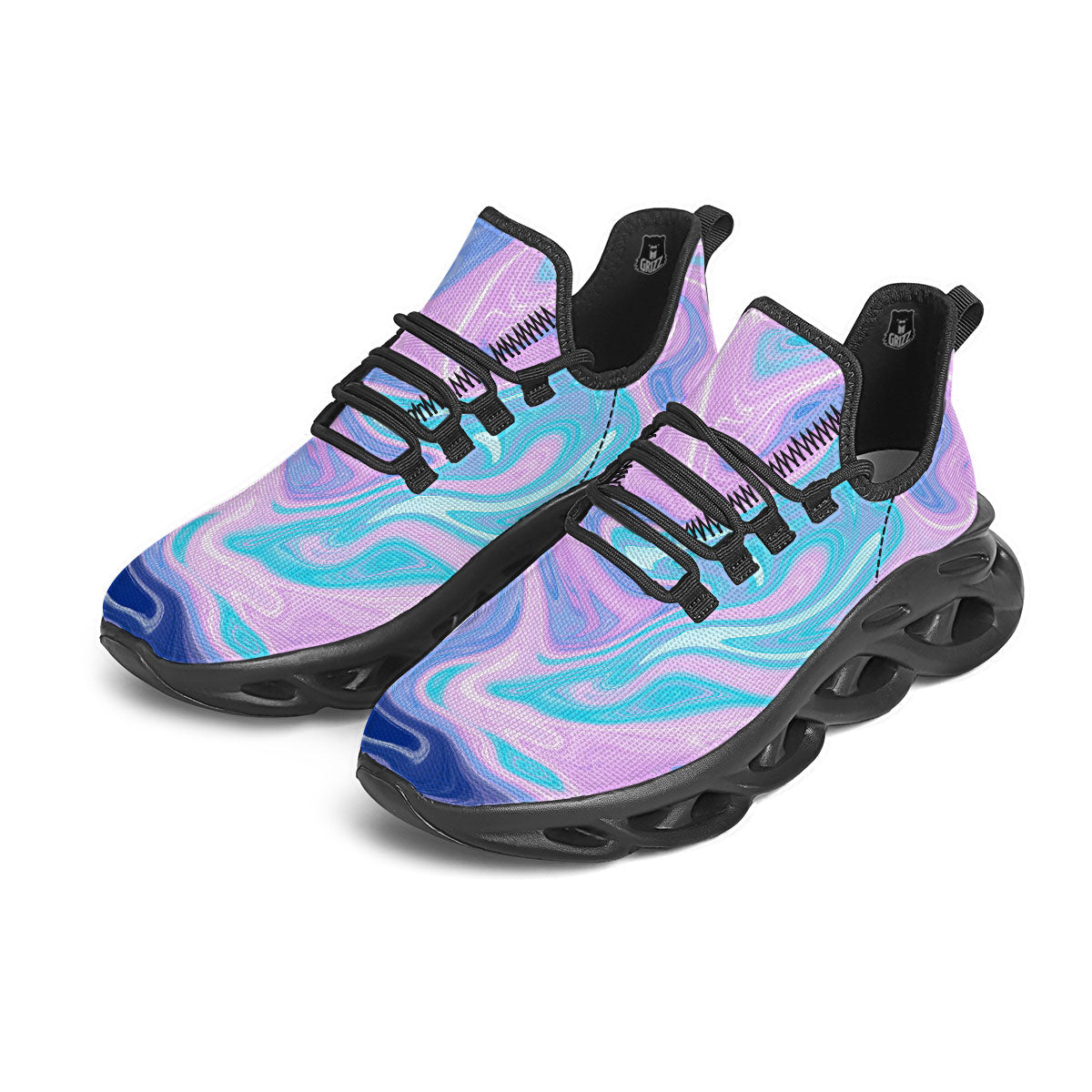 Acid Melt Blue And Pink Print Black Running Shoes-grizzshop