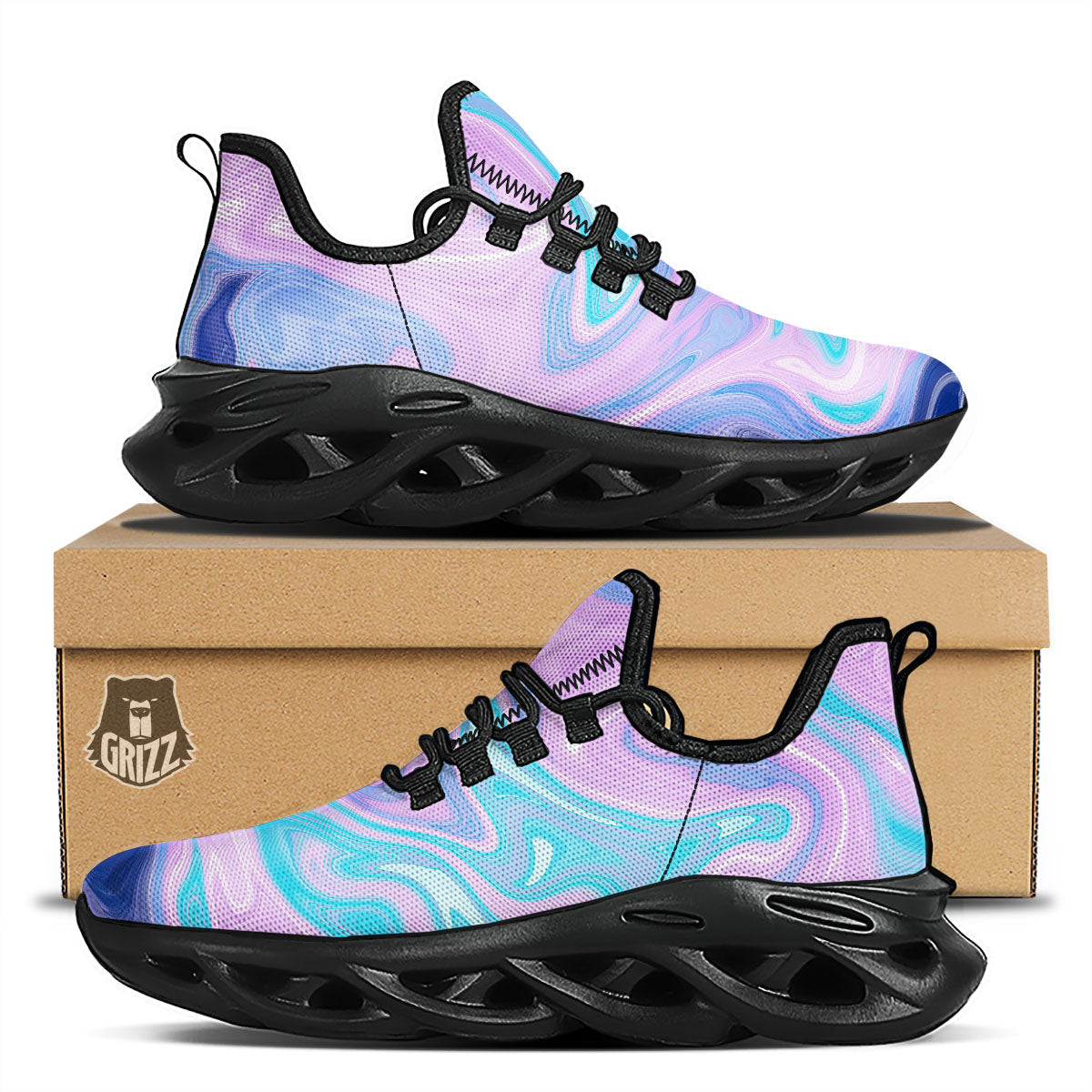 Acid Melt Blue And Pink Print Black Running Shoes-grizzshop