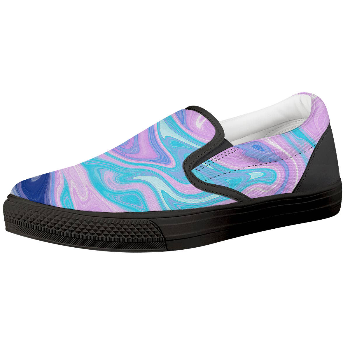 Acid Melt Blue And Pink Print Black Slip On Shoes-grizzshop