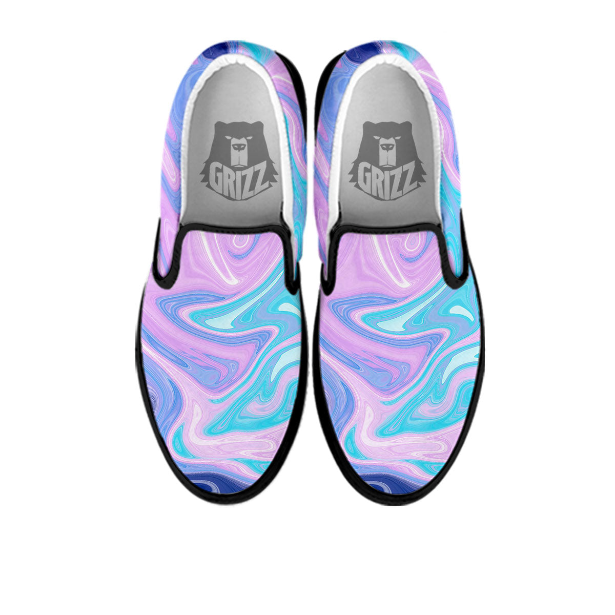 Acid Melt Blue And Pink Print Black Slip On Shoes-grizzshop