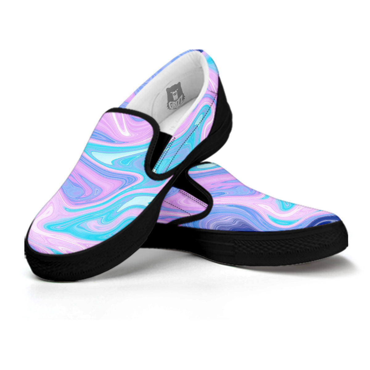Acid Melt Blue And Pink Print Black Slip On Shoes-grizzshop