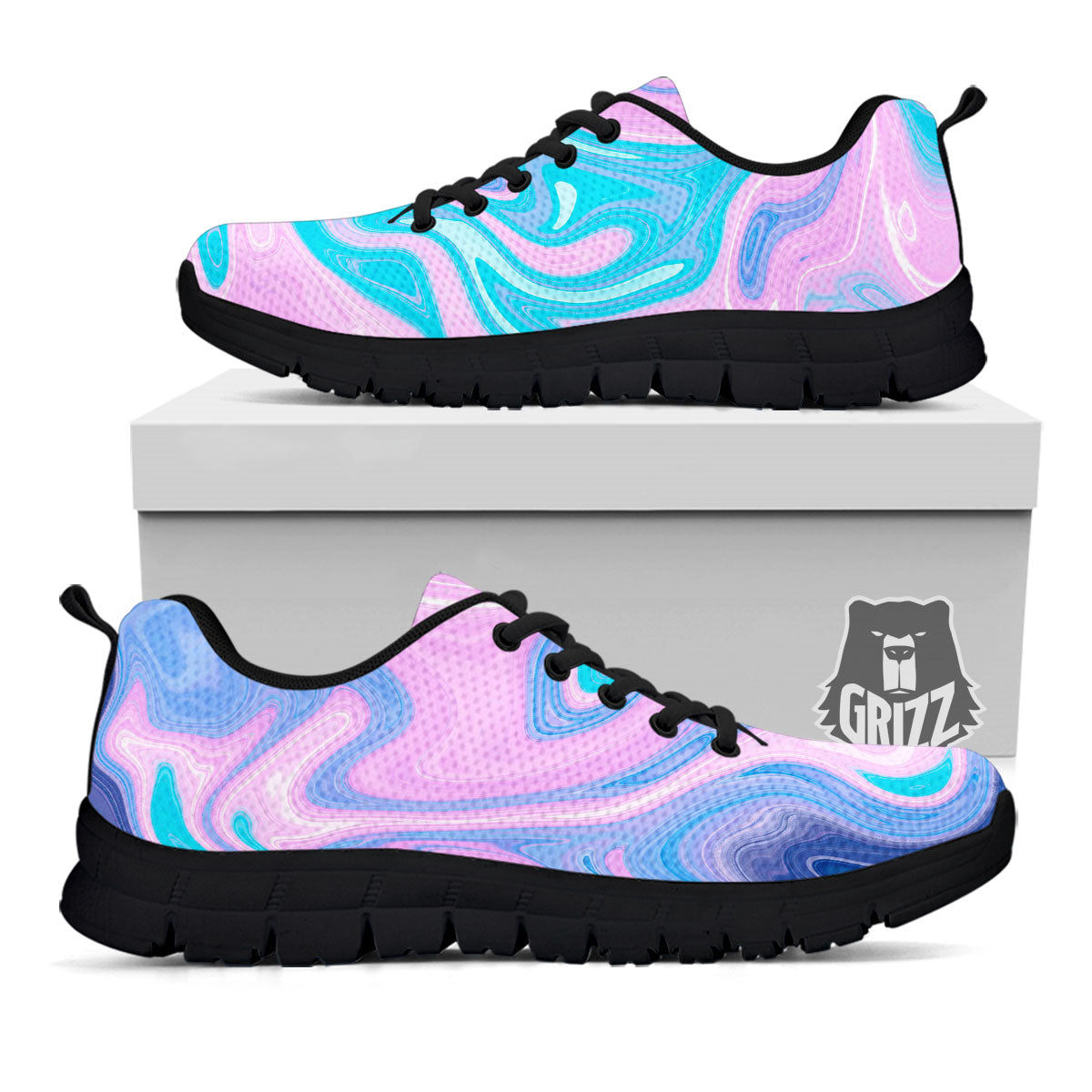 Acid Melt Blue And Pink Print Black Sneaker-grizzshop