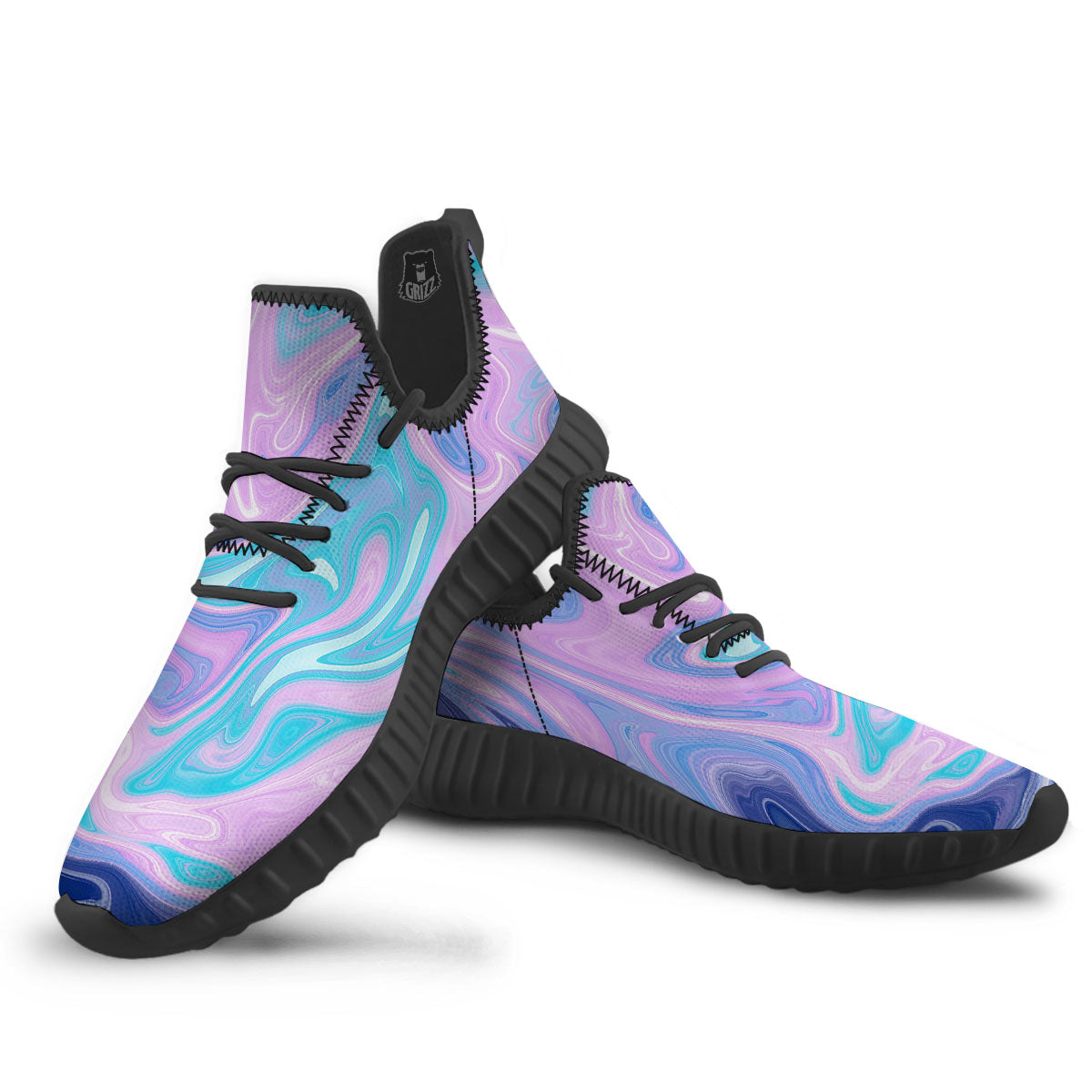 Acid Melt Blue And Pink Print Black Walking Shoes-grizzshop