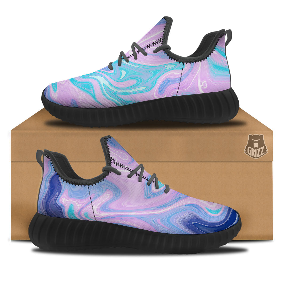 Acid Melt Blue And Pink Print Black Walking Shoes-grizzshop