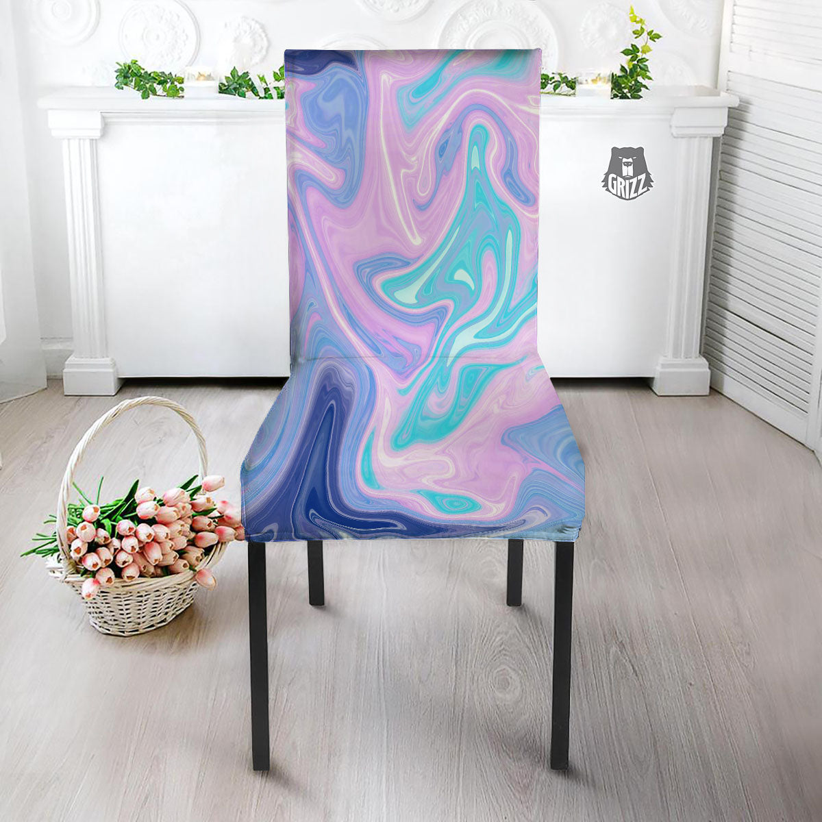 Acid Melt Blue And Pink Print Dining Chair Slipcover-grizzshop