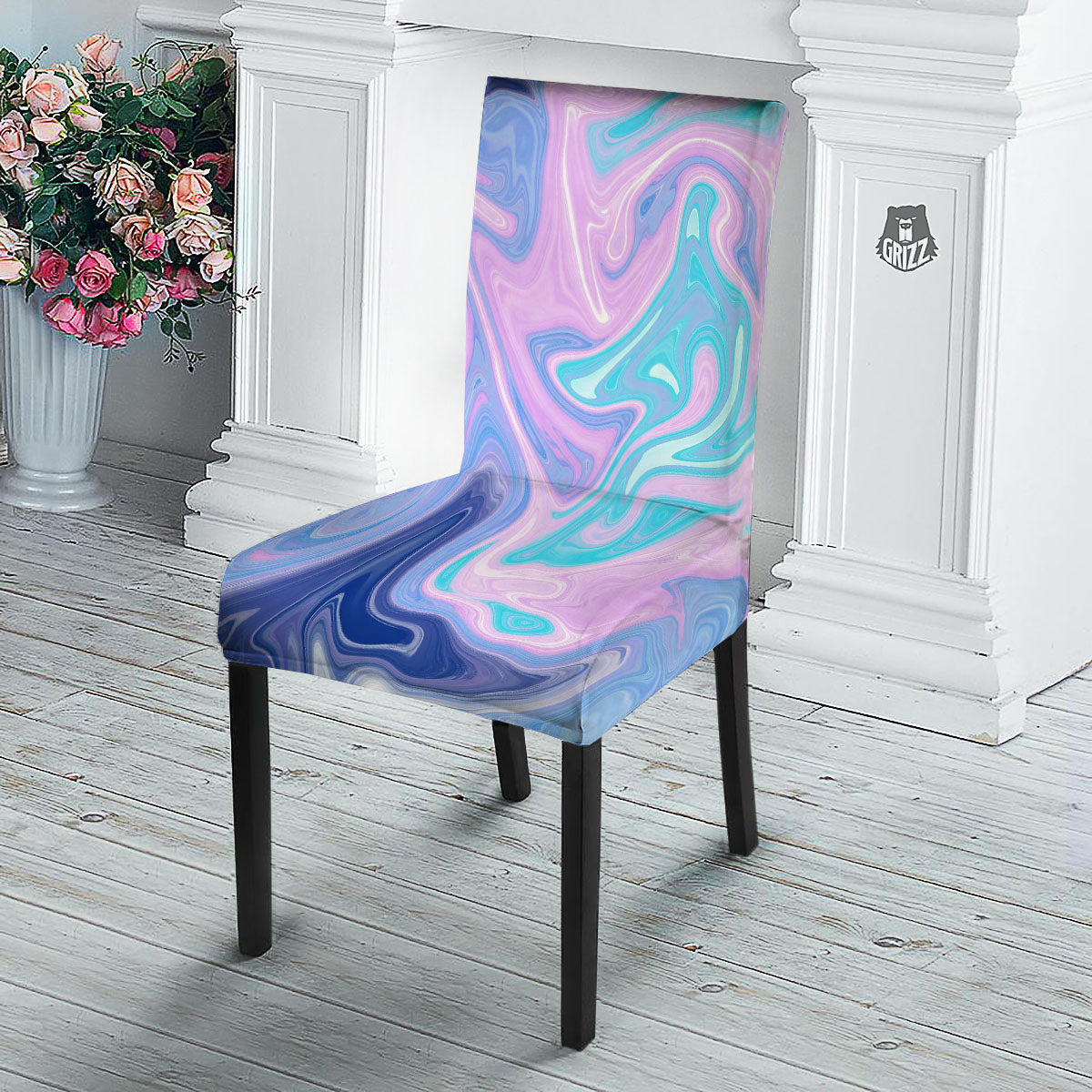 Acid Melt Blue And Pink Print Dining Chair Slipcover-grizzshop