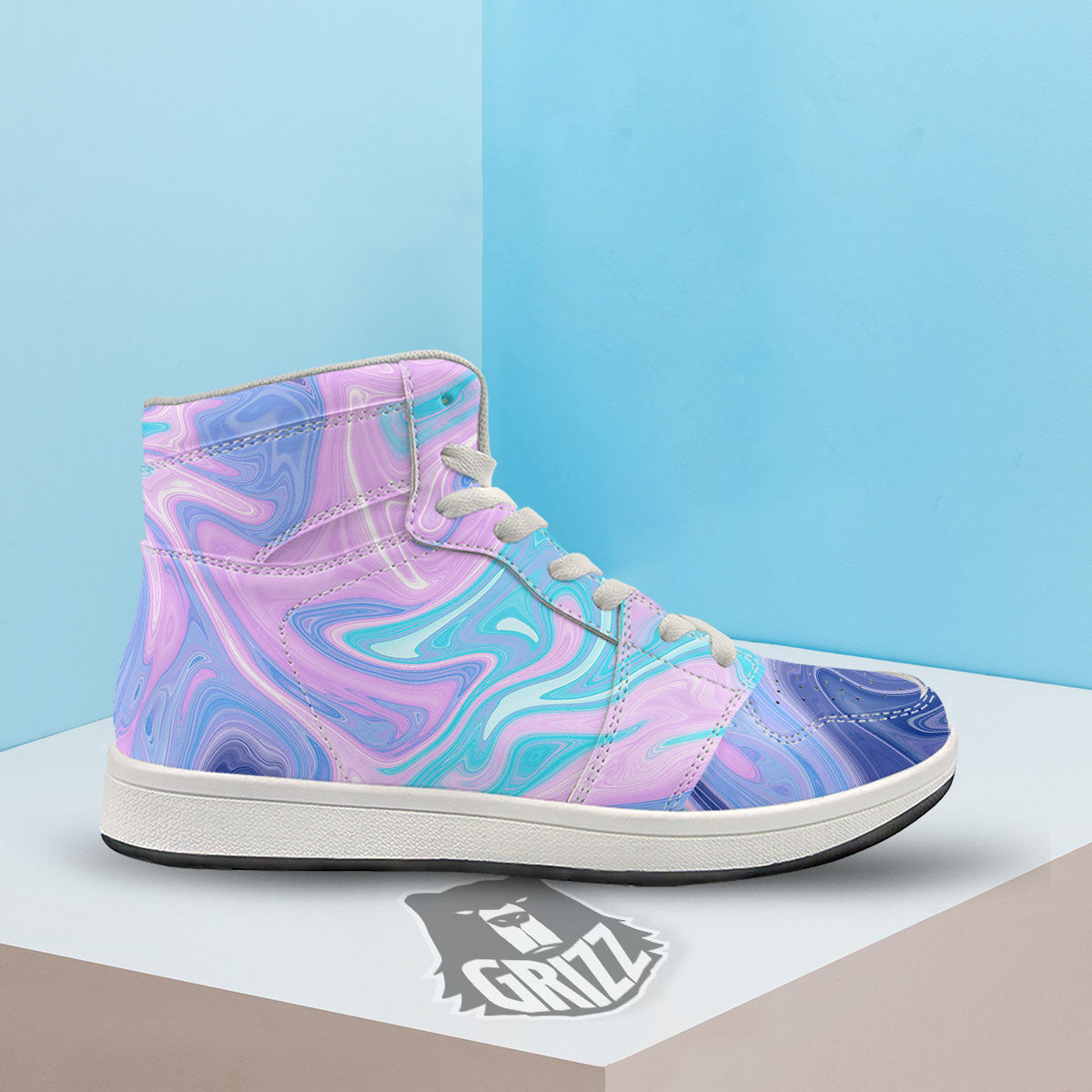 Acid Melt Blue And Pink Print High Top Sneakers-grizzshop
