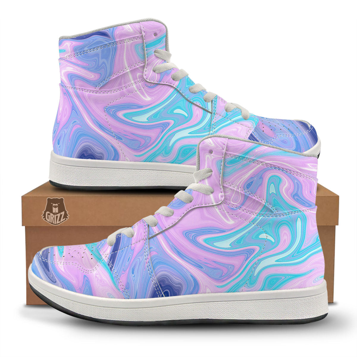 Acid Melt Blue And Pink Print High Top Sneakers-grizzshop