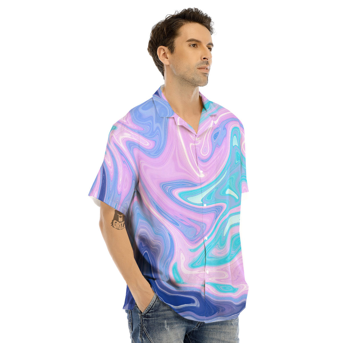 Acid Melt Blue And Pink Print Men's Hawaiian Shirt-grizzshop