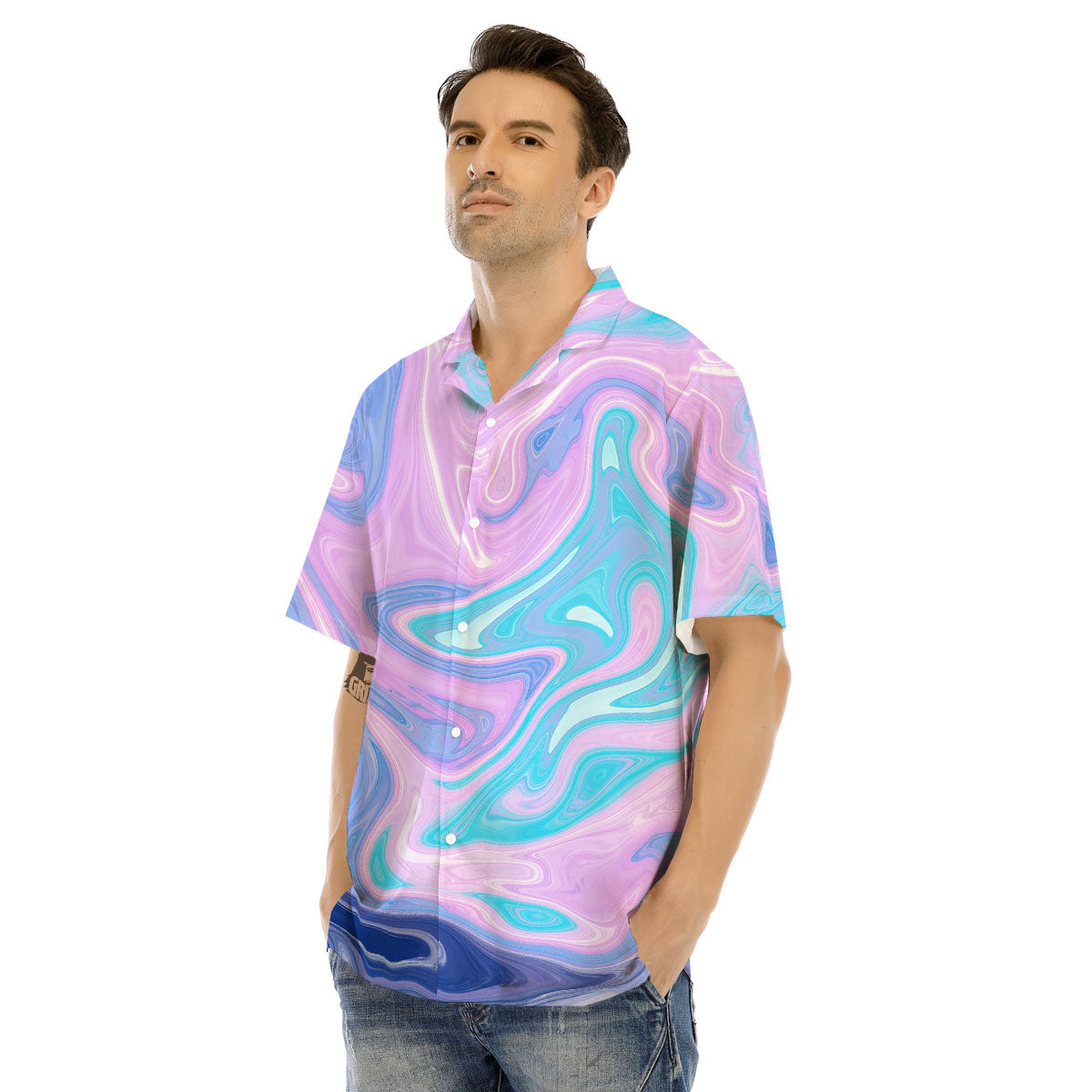 Acid Melt Blue And Pink Print Men's Hawaiian Shirt-grizzshop