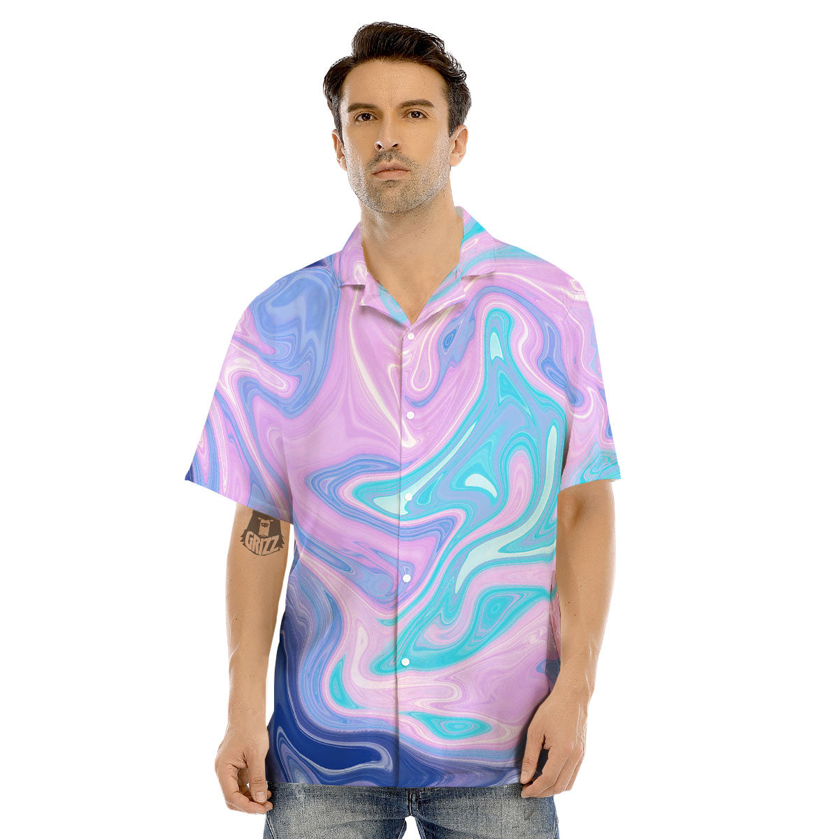 Acid Melt Blue And Pink Print Men's Hawaiian Shirt-grizzshop