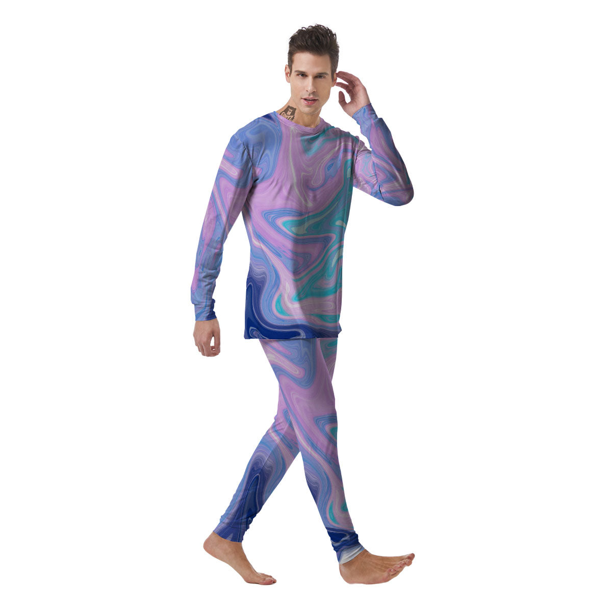 Acid Melt Blue And Pink Print Men's Pajamas-grizzshop