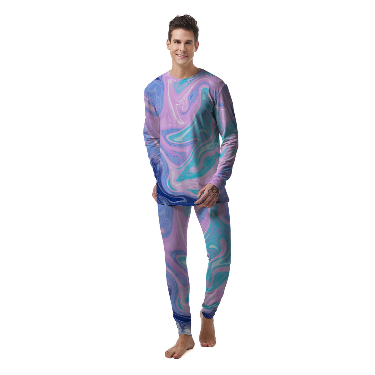 Acid Melt Blue And Pink Print Men's Pajamas-grizzshop